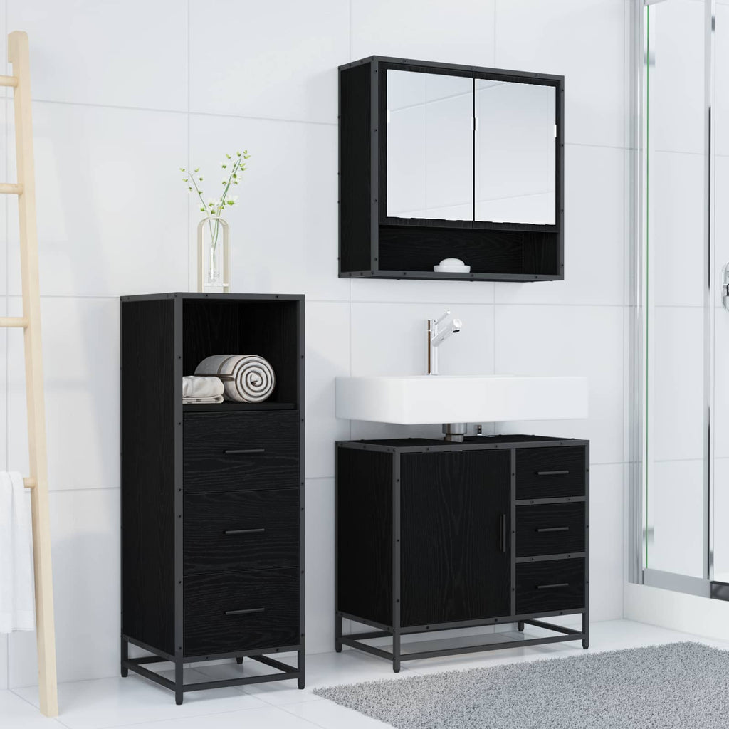 Badezimmermöbel-Set 3 pcs Schwarz Eichen-Optik Holzwerkstoff