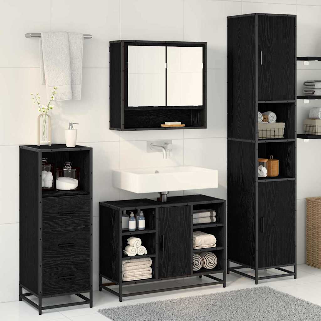 Badezimmermöbel-Set 3 pcs Schwarz Eichen-Optik Holzwerkstoff
