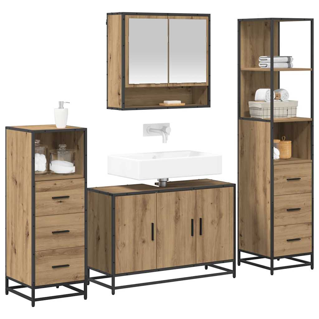 Badezimmermöbel-Set mit Regal 4 pcs Artisan-Eiche Holzwerkstoff