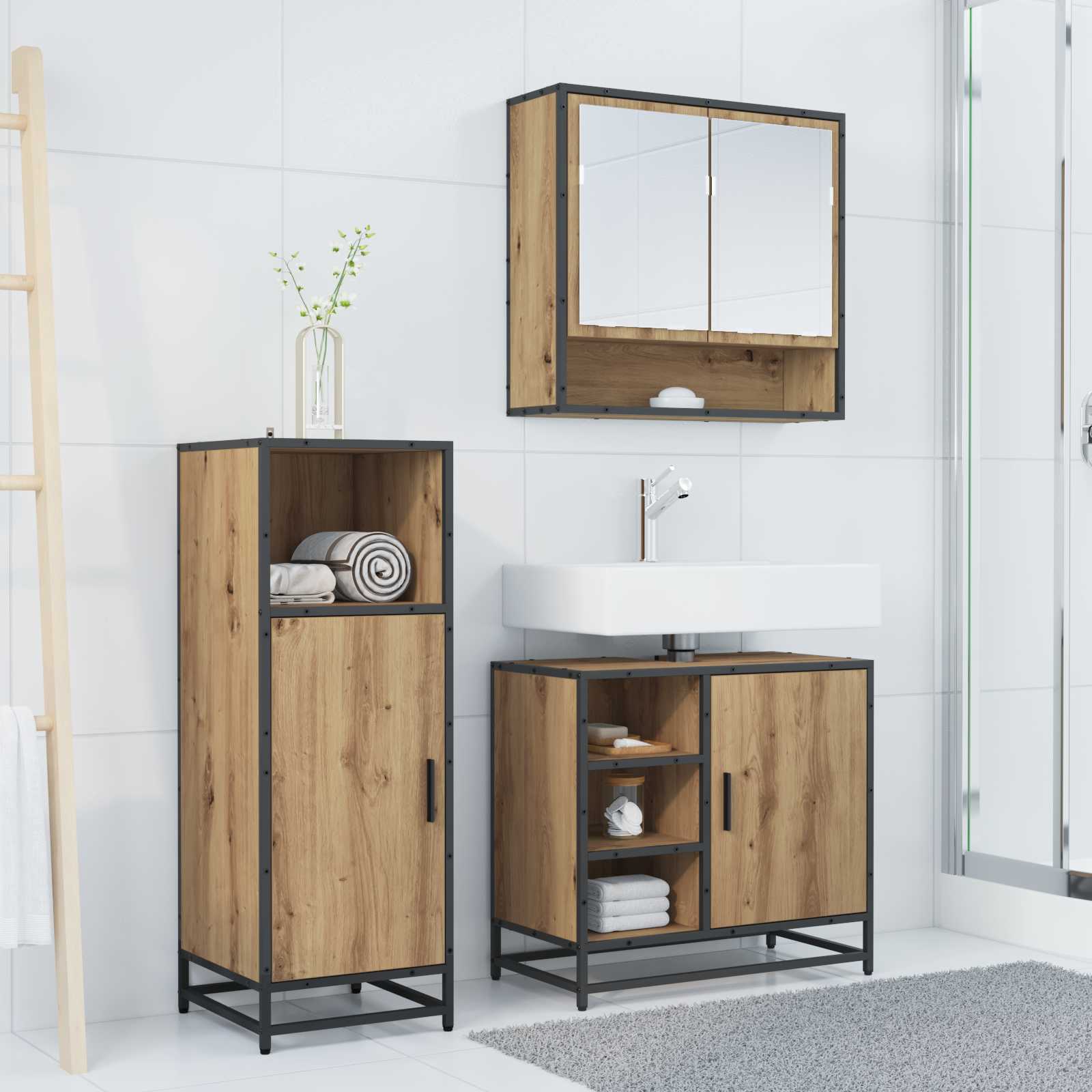 Badezimmermöbel-Set mit Regal 3 pcs Artisan-Eiche Holzwerkstoff