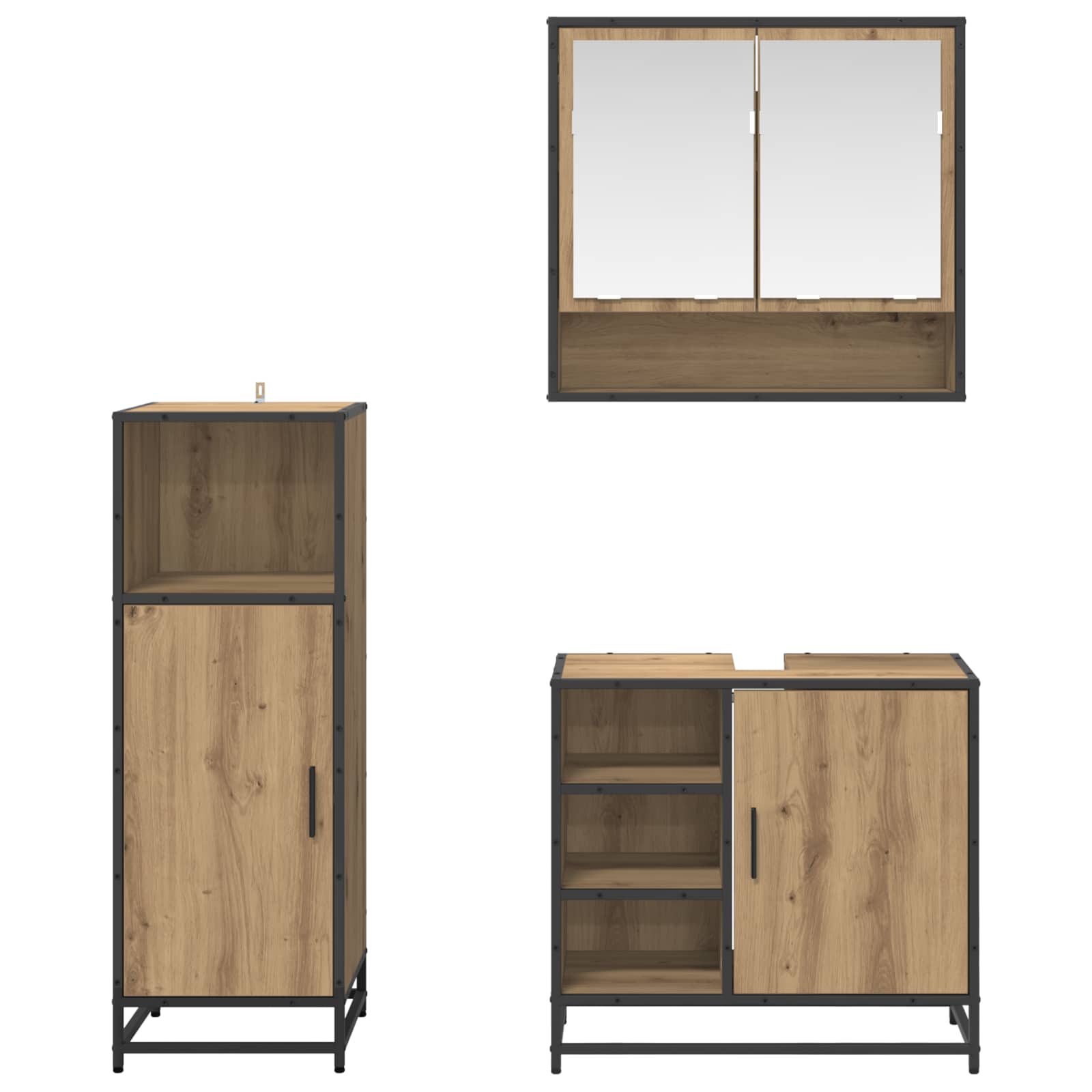 Badezimmermöbel-Set mit Regal 3 pcs Artisan-Eiche Holzwerkstoff