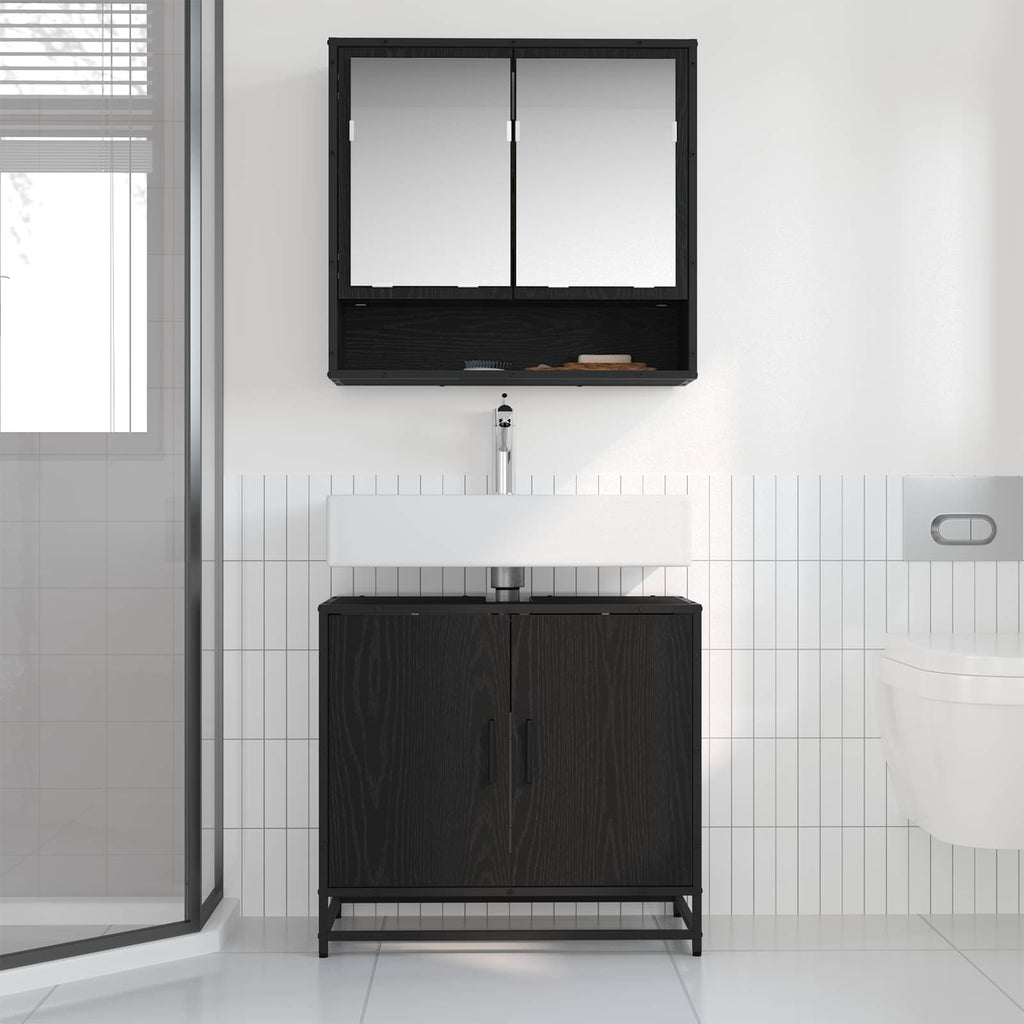 Badezimmermöbel-Set 2 pcs Schwarz Eichen-Optik Holzwerkstoff