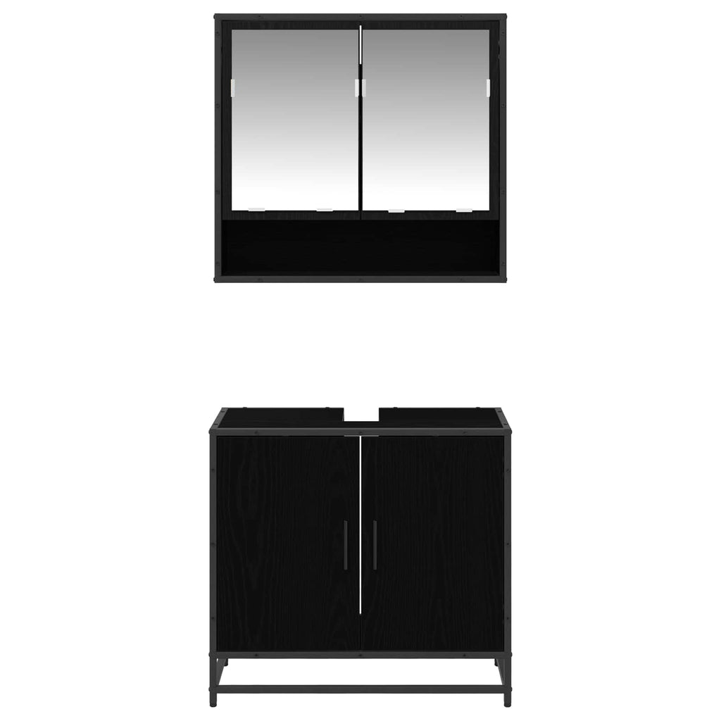 Badezimmermöbel-Set 2 pcs Schwarz Eichen-Optik Holzwerkstoff
