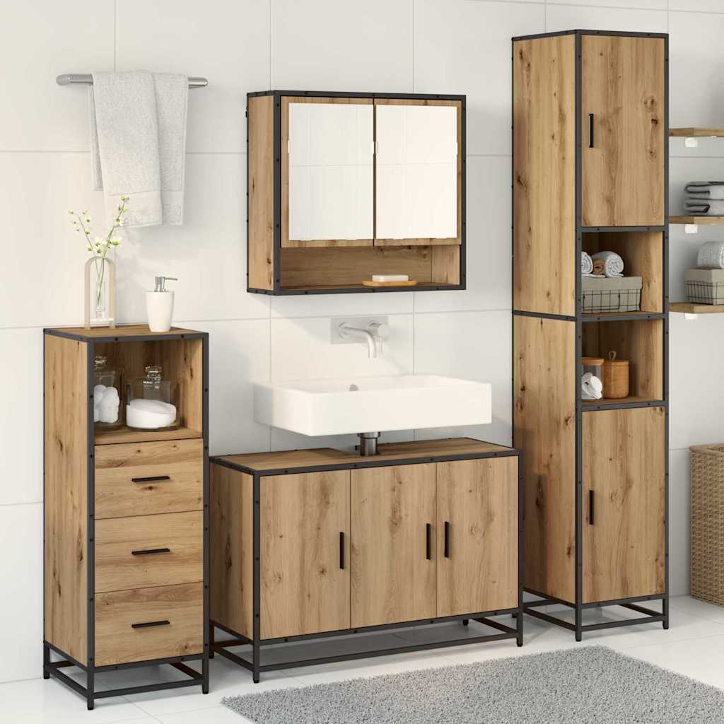Badezimmermöbel-Set mit Regal 3 pcs Artisan-Eiche Holzwerkstoff