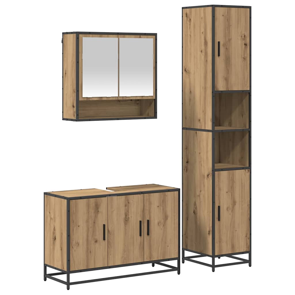 Badezimmermöbel-Set mit Regal 3 pcs Artisan-Eiche Holzwerkstoff