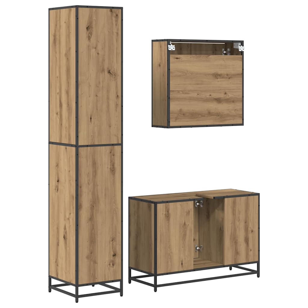 Badezimmermöbel-Set mit Regal 3 pcs Artisan-Eiche Holzwerkstoff