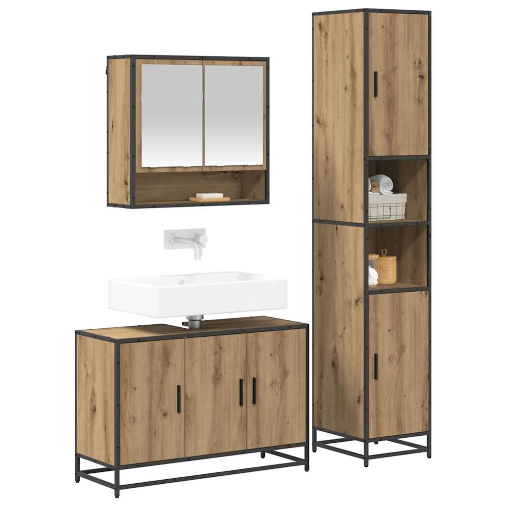 Badezimmermöbel-Set mit Regal 3 pcs Artisan-Eiche Holzwerkstoff