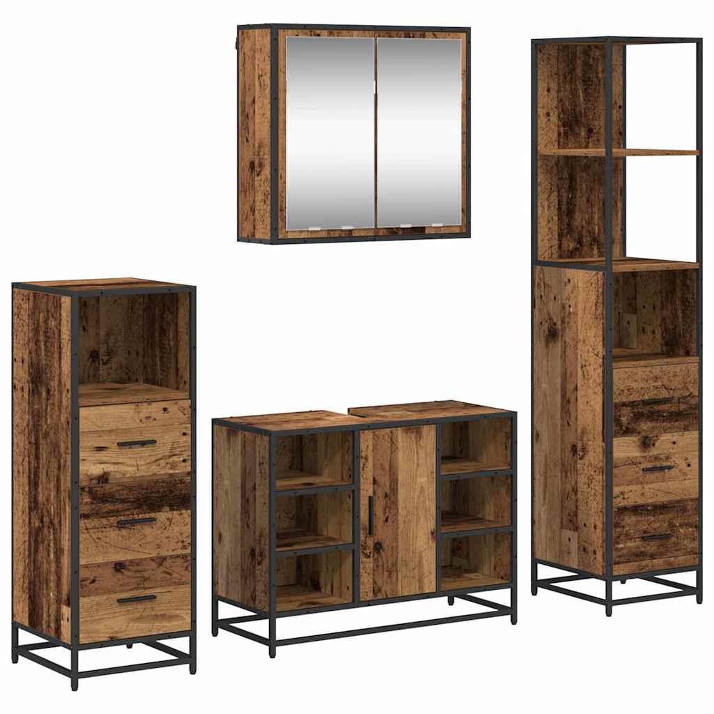 Badezimmermöbel-Set mit Schubladen 4 pcs Altholz Holzwerkstoff