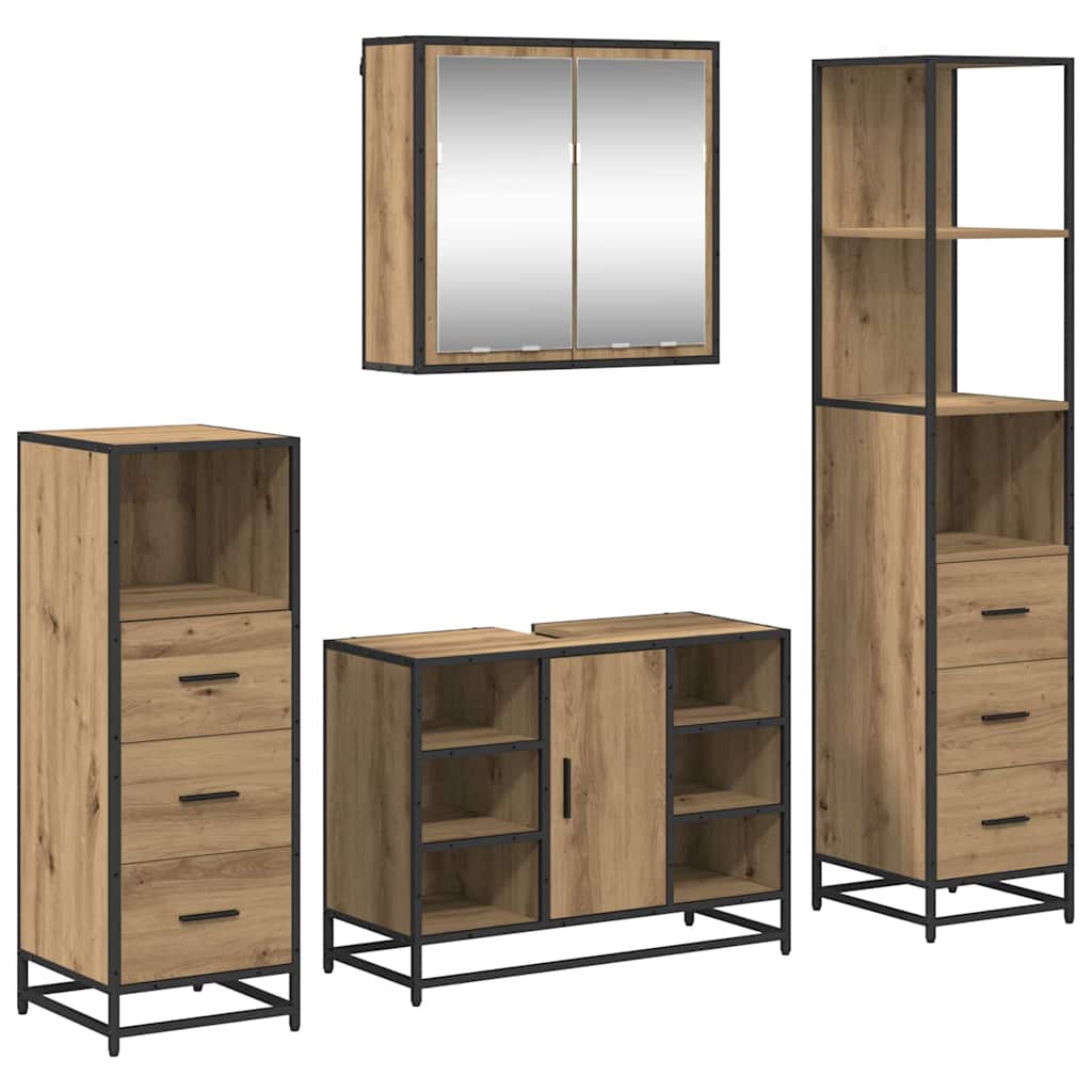 Badezimmermöbel-Set mit Regal 4 pcs Artisan-Eiche Holzwerkstoff