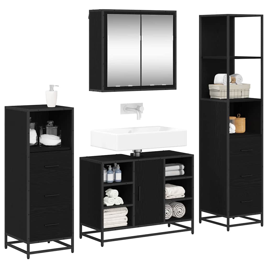 Badezimmermöbel-Set 4 pcs Schwarz Eichen-Optik Holzwerkstoff
