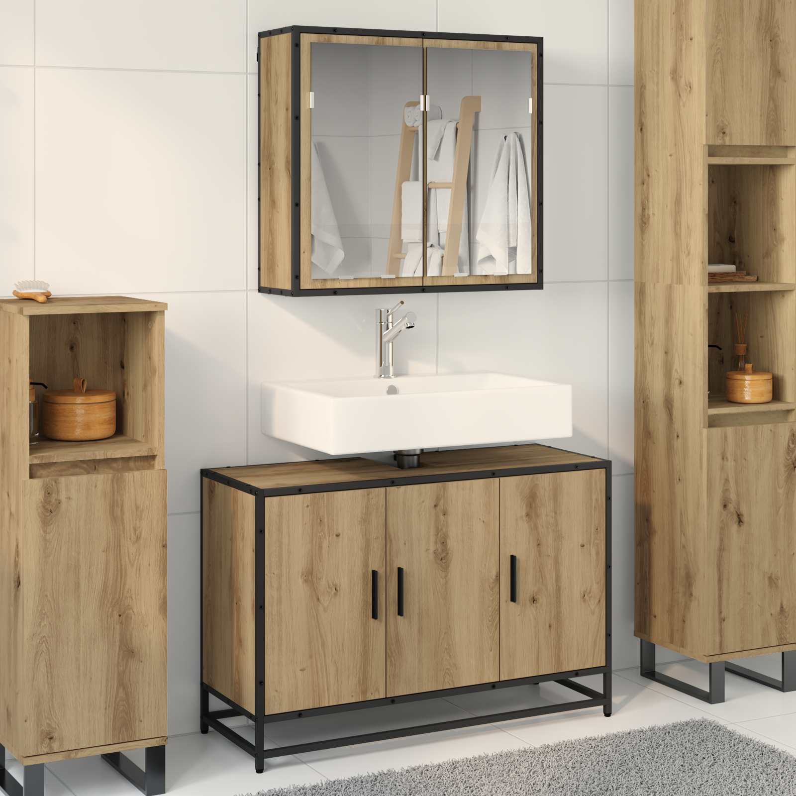 Badezimmermöbel-Set mit Regal 2 pcs Artisan-Eiche Holzwerkstoff