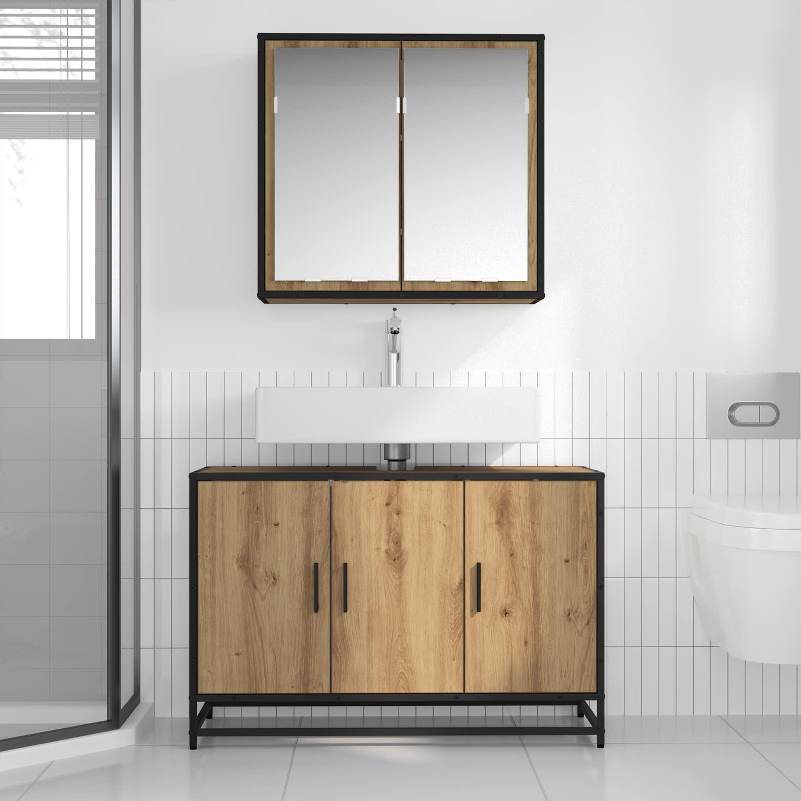 Badezimmermöbel-Set mit Regal 2 pcs Artisan-Eiche Holzwerkstoff