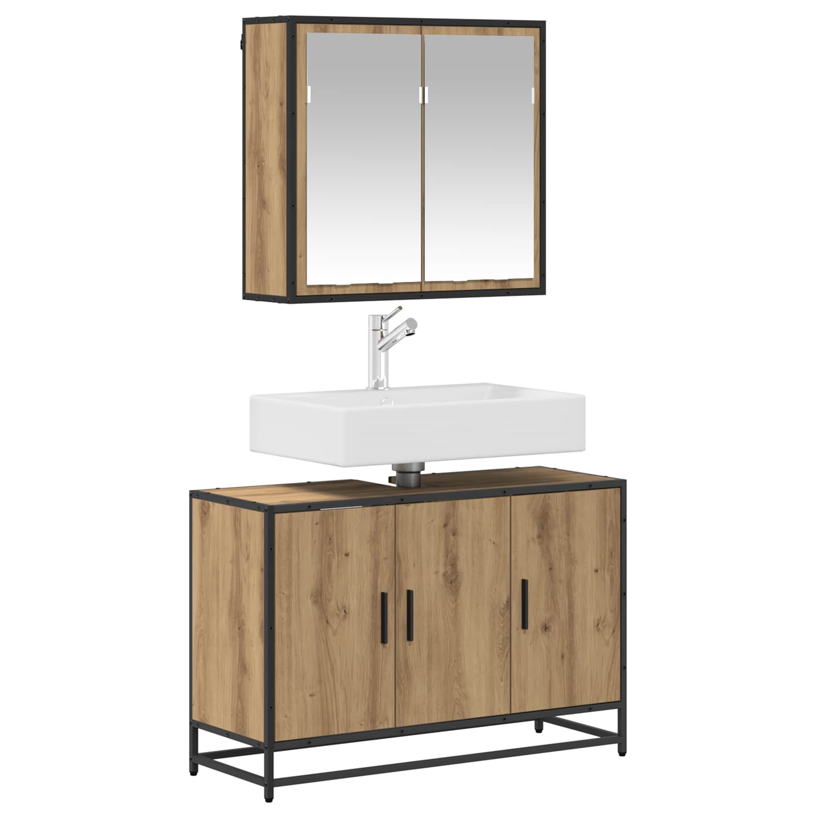 Badezimmermöbel-Set mit Regal 2 pcs Artisan-Eiche Holzwerkstoff