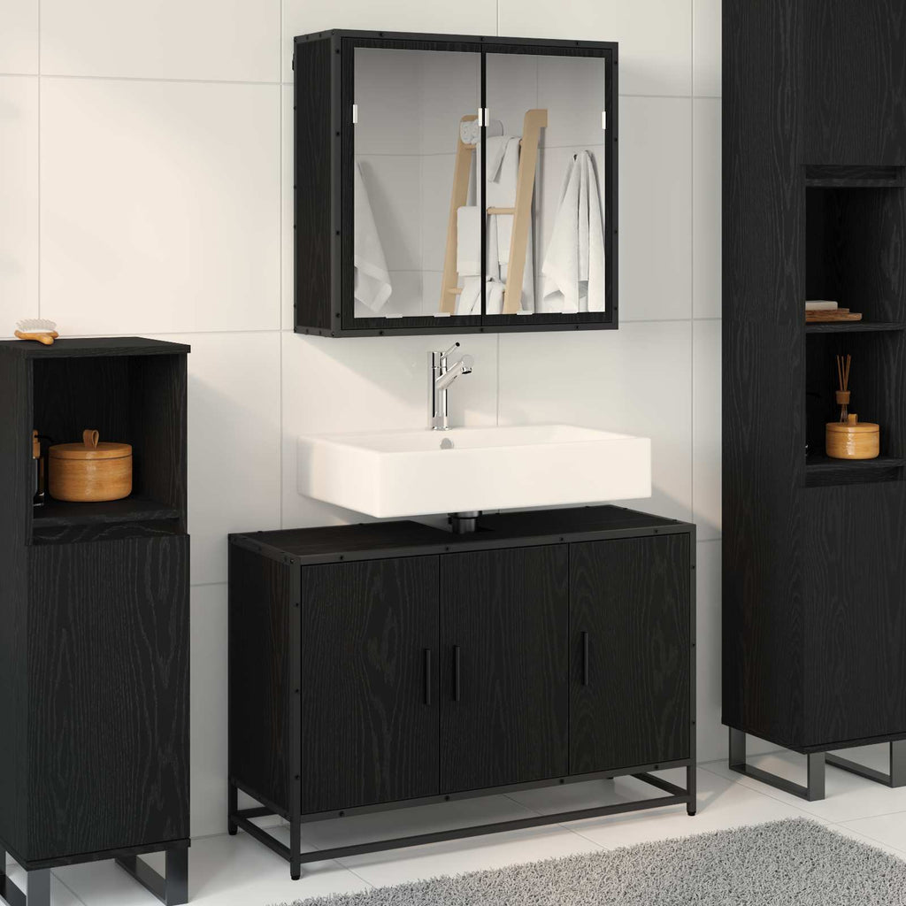 Badezimmermöbel-Set 2 pcs Schwarz Eichen-Optik Holzwerkstoff