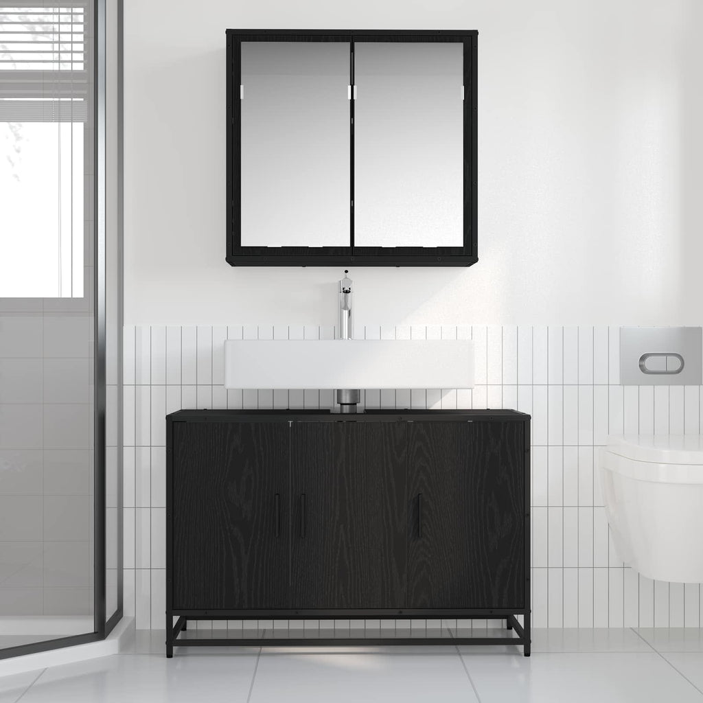 Badezimmermöbel-Set 2 pcs Schwarz Eichen-Optik Holzwerkstoff