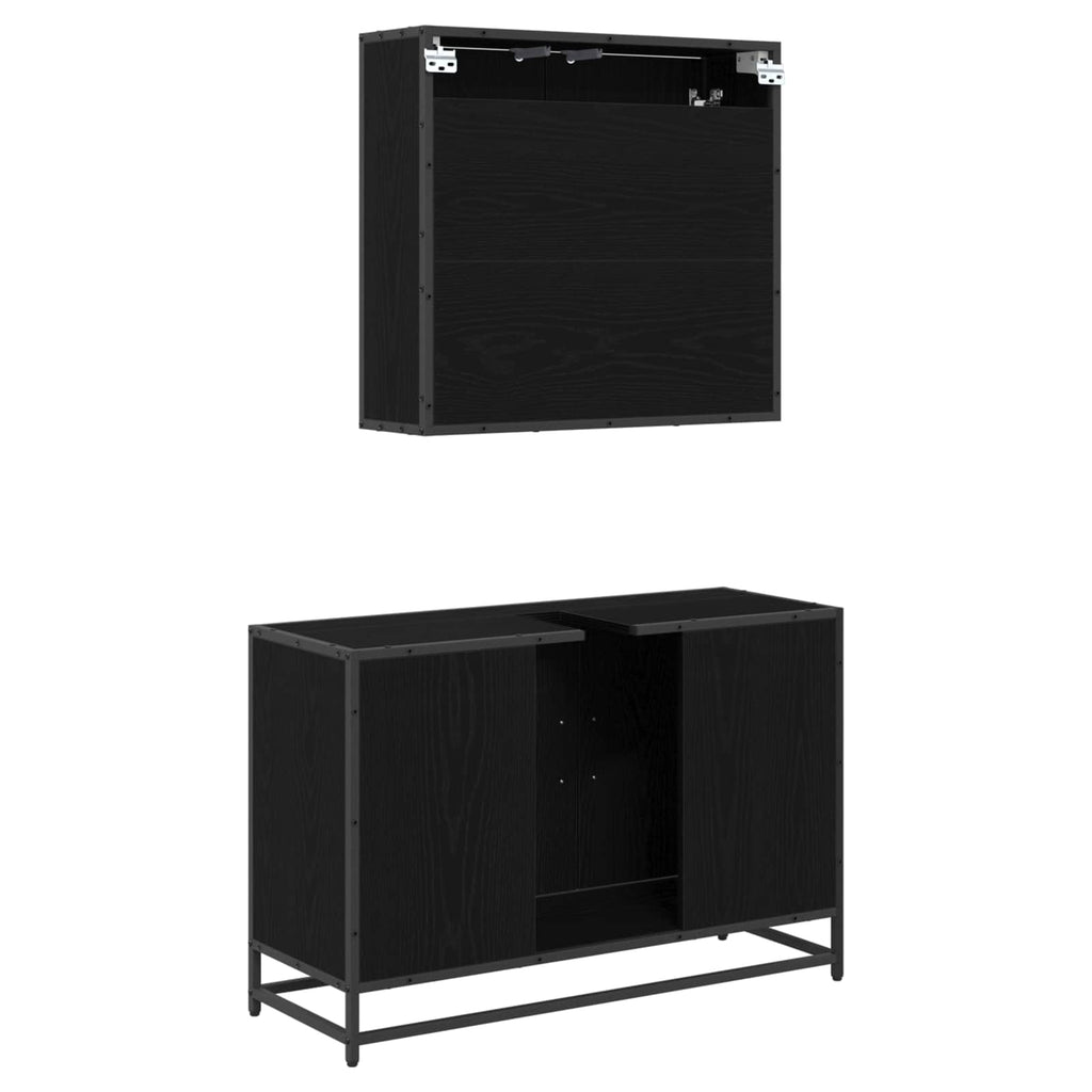 Badezimmermöbel-Set 2 pcs Schwarz Eichen-Optik Holzwerkstoff