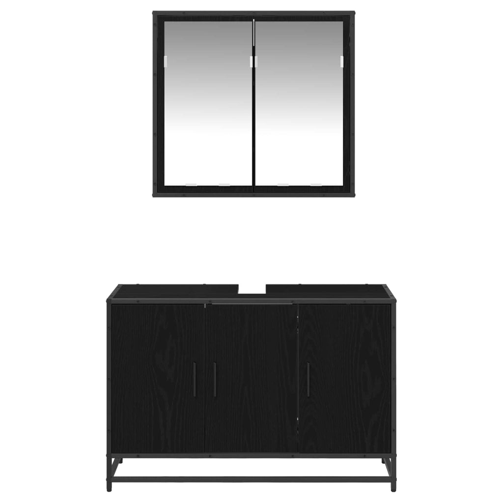 Badezimmermöbel-Set 2 pcs Schwarz Eichen-Optik Holzwerkstoff