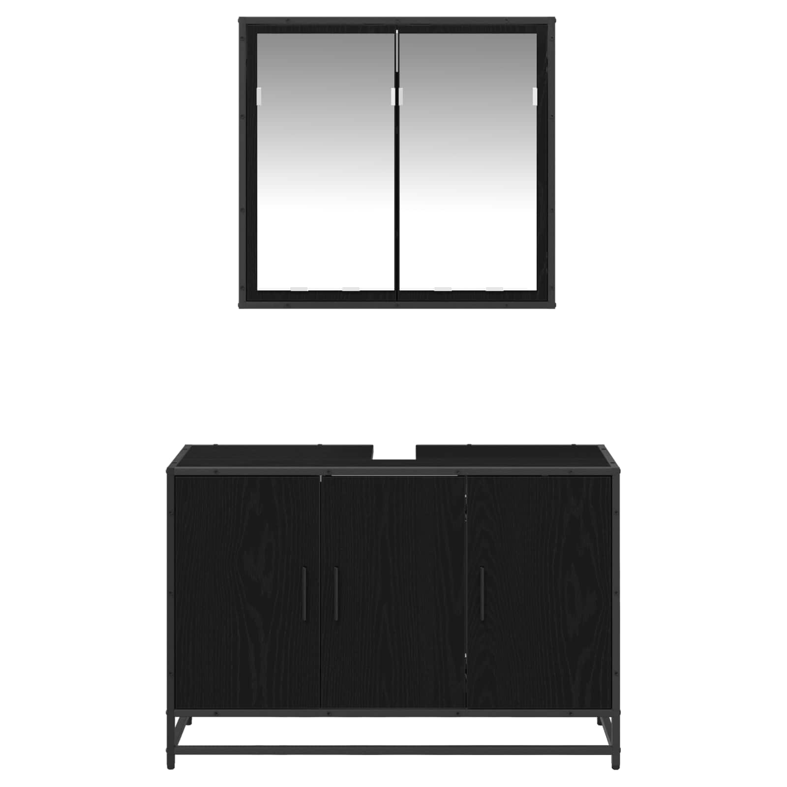 Badezimmermöbel-Set 2 pcs Schwarz Eichen-Optik Holzwerkstoff