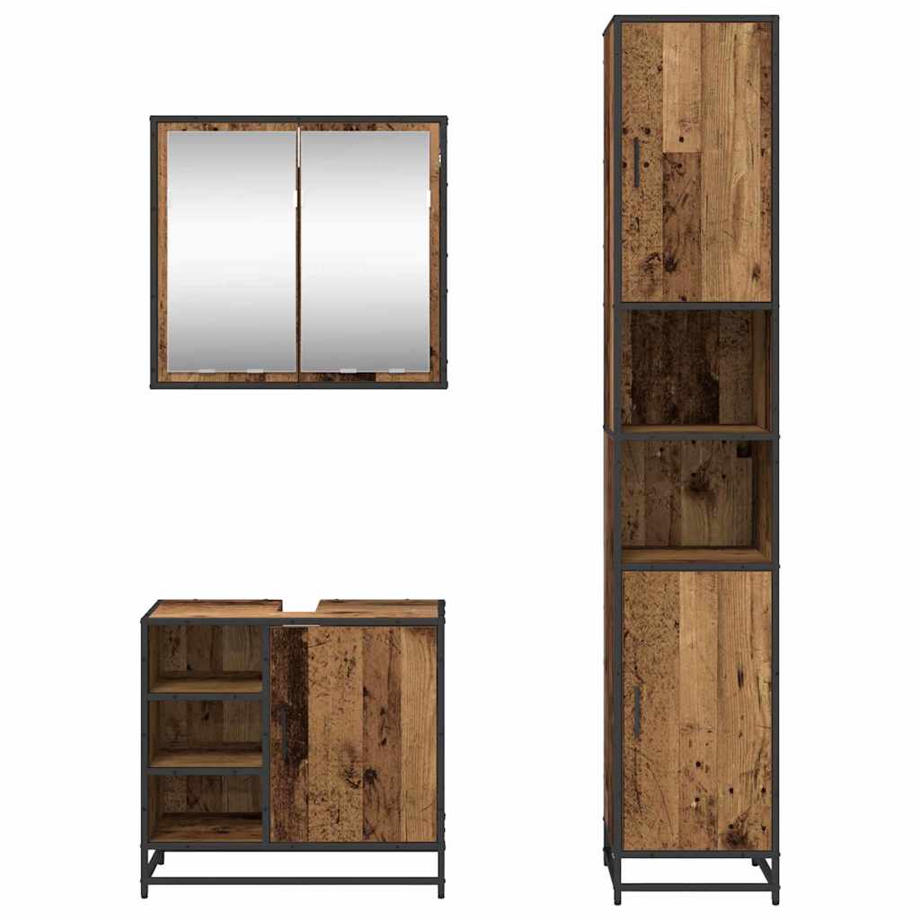 Badezimmermöbel-Set mit Regal 3 pcs Altholz Holzwerkstoff