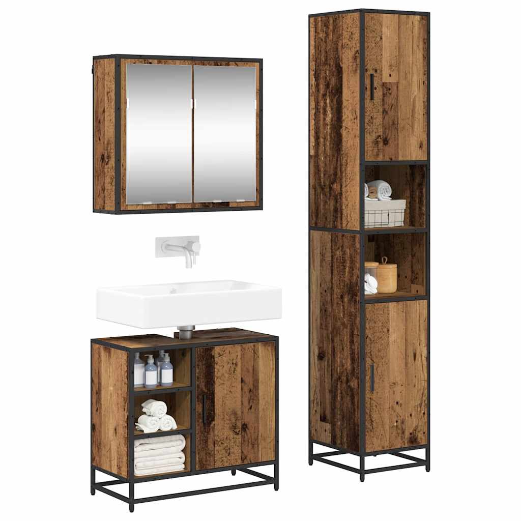 Badezimmermöbel-Set mit Regal 3 pcs Altholz Holzwerkstoff