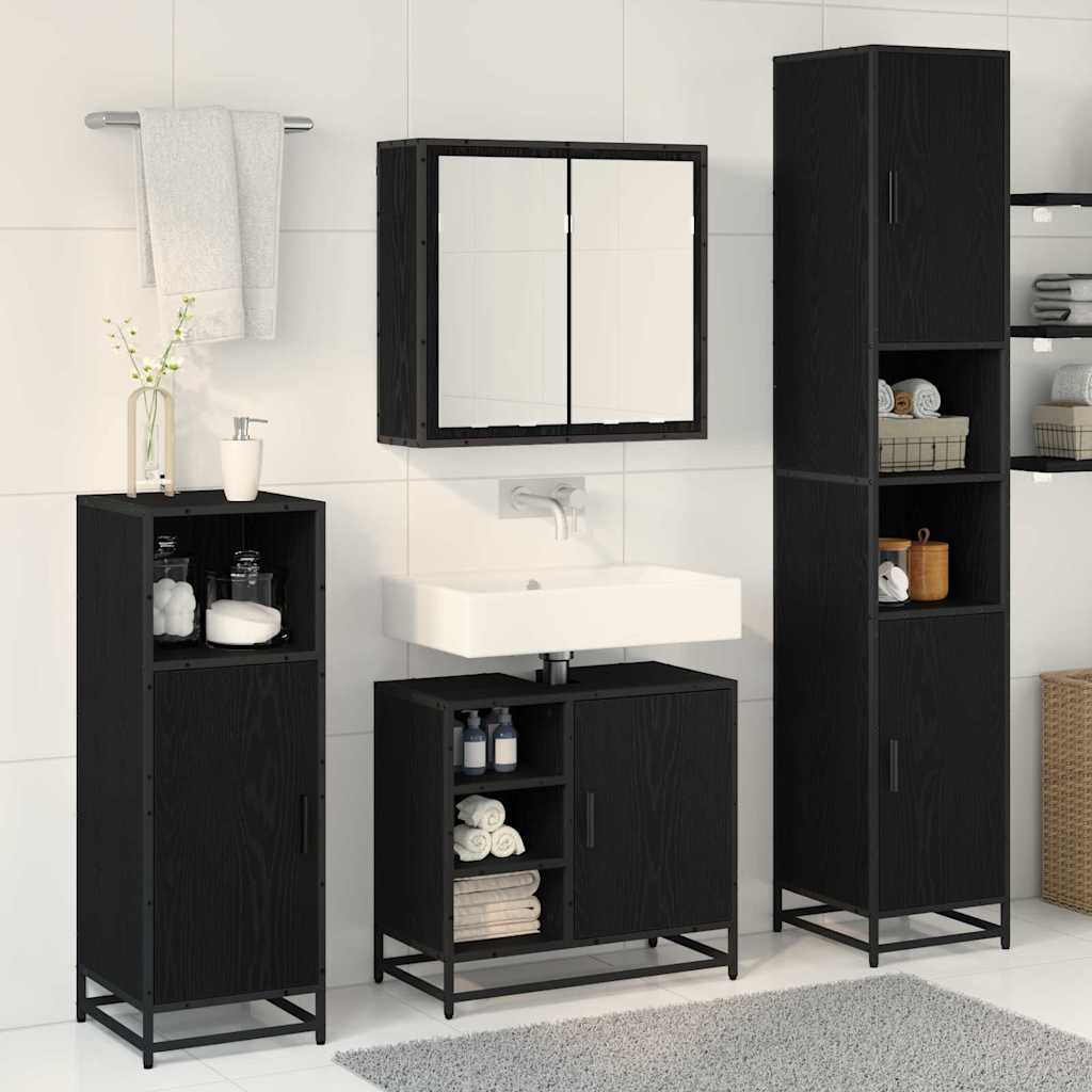 Badezimmermöbel-Set 3 pcs Schwarz Eichen-Optik Holzwerkstoff
