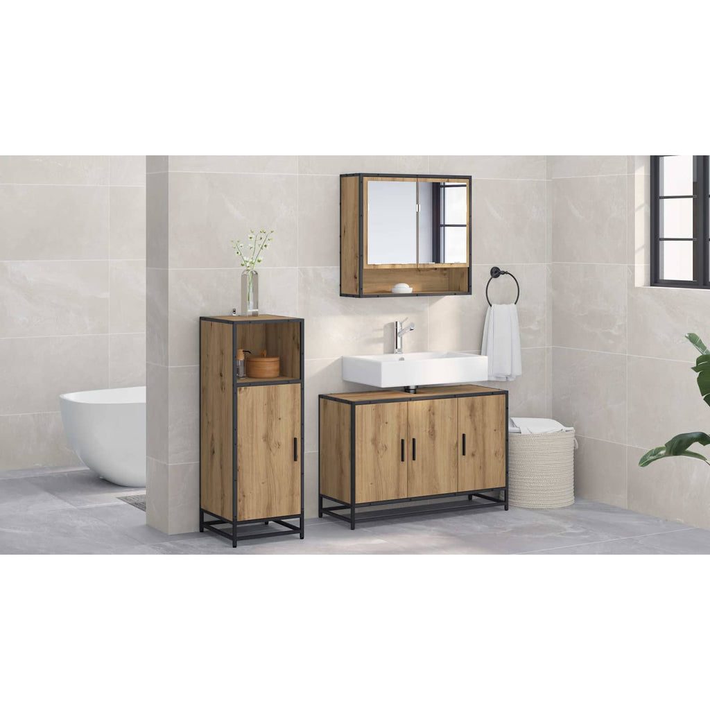 Badezimmermöbel-Set mit Regal 3 pcs Artisan-Eiche Holzwerkstoff