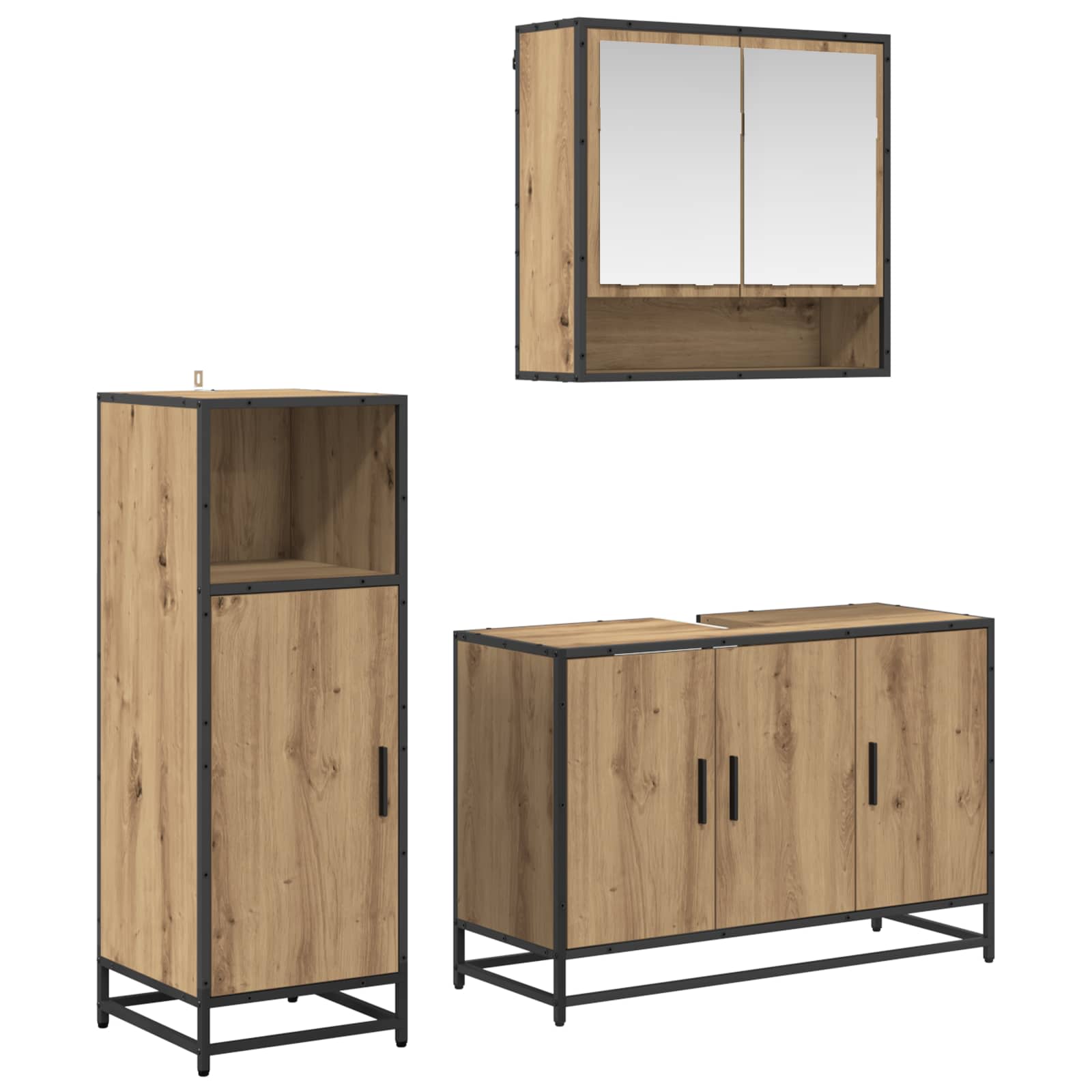 Badezimmermöbel-Set mit Regal 3 pcs Artisan-Eiche Holzwerkstoff