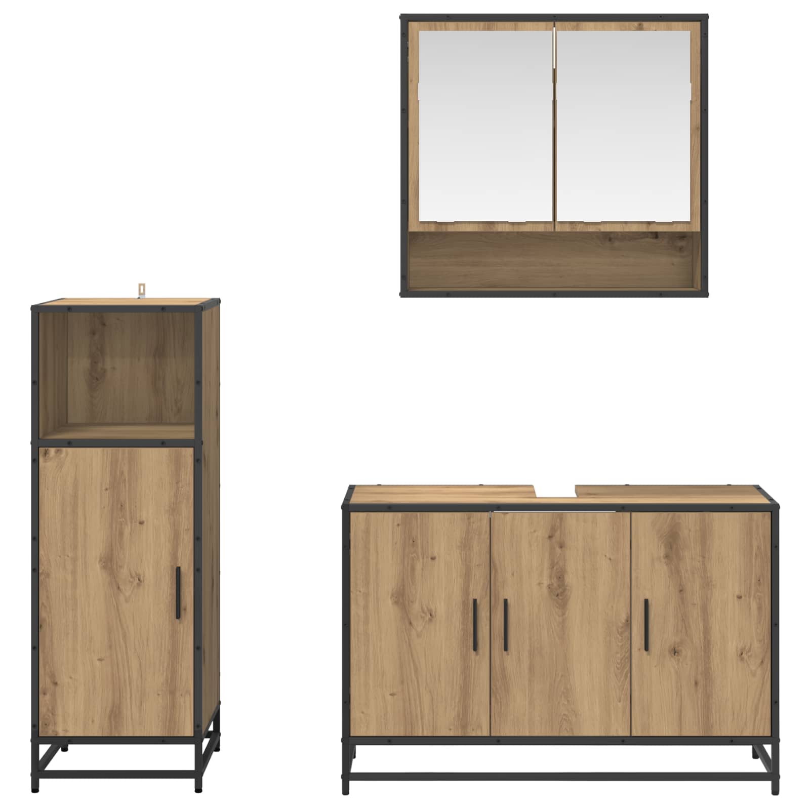 Badezimmermöbel-Set mit Regal 3 pcs Artisan-Eiche Holzwerkstoff