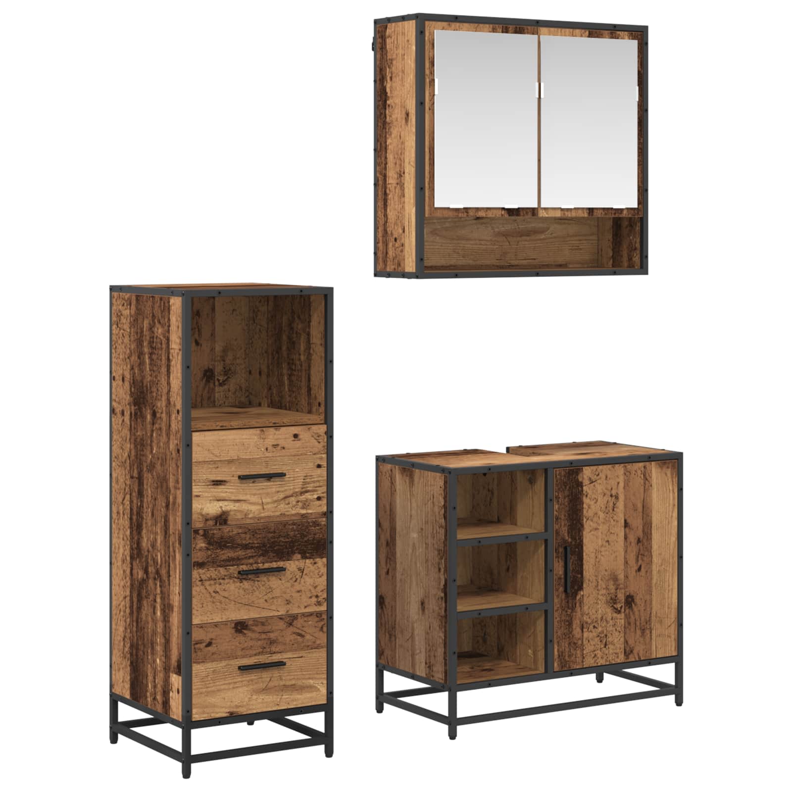 Badezimmermöbel-Set mit Schubladen 3 pcs Altholz Holzwerkstoff