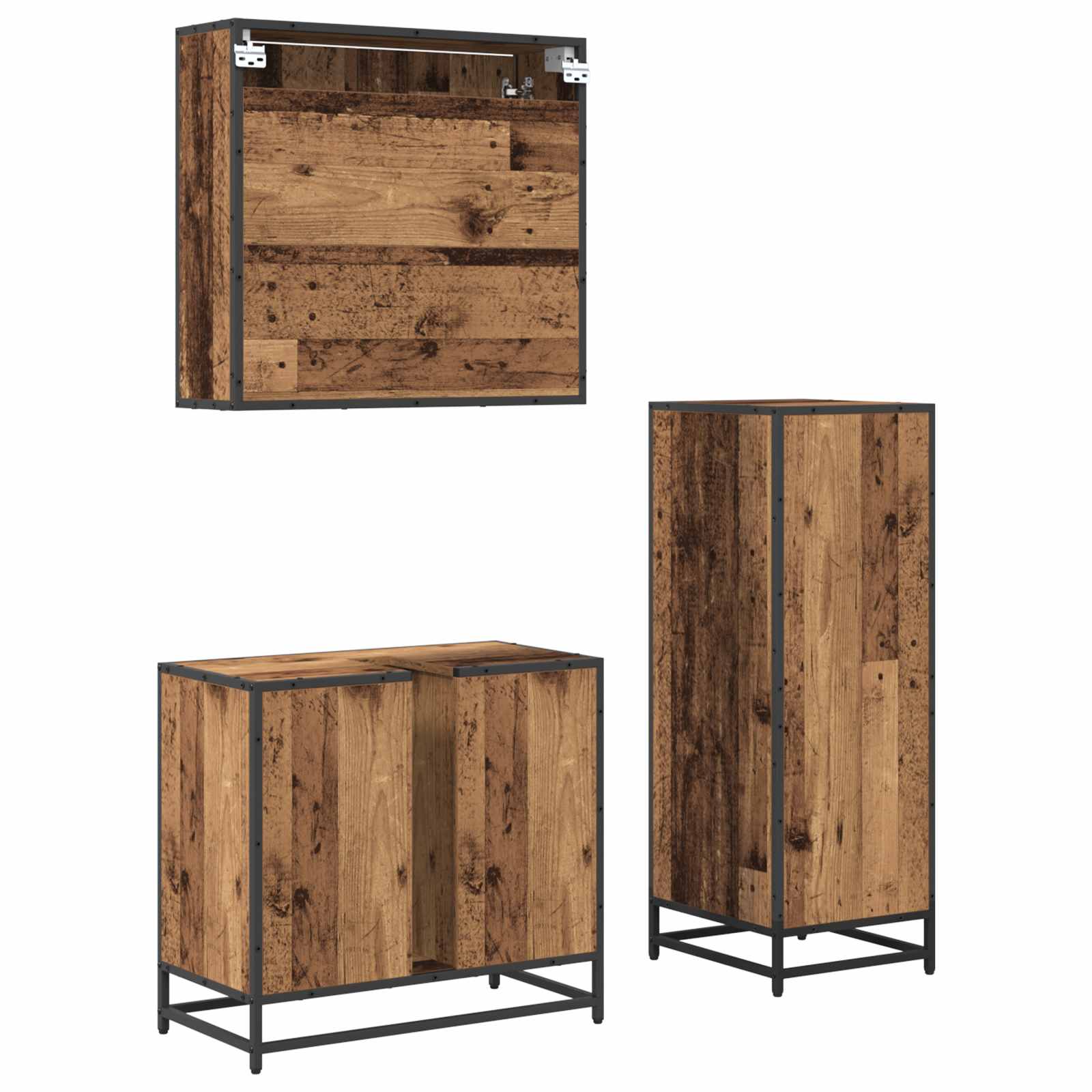 Badezimmermöbel-Set mit Schubladen 3 pcs Altholz Holzwerkstoff