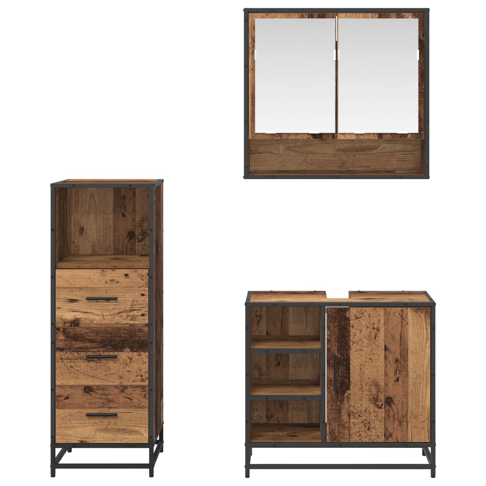 Badezimmermöbel-Set mit Schubladen 3 pcs Altholz Holzwerkstoff