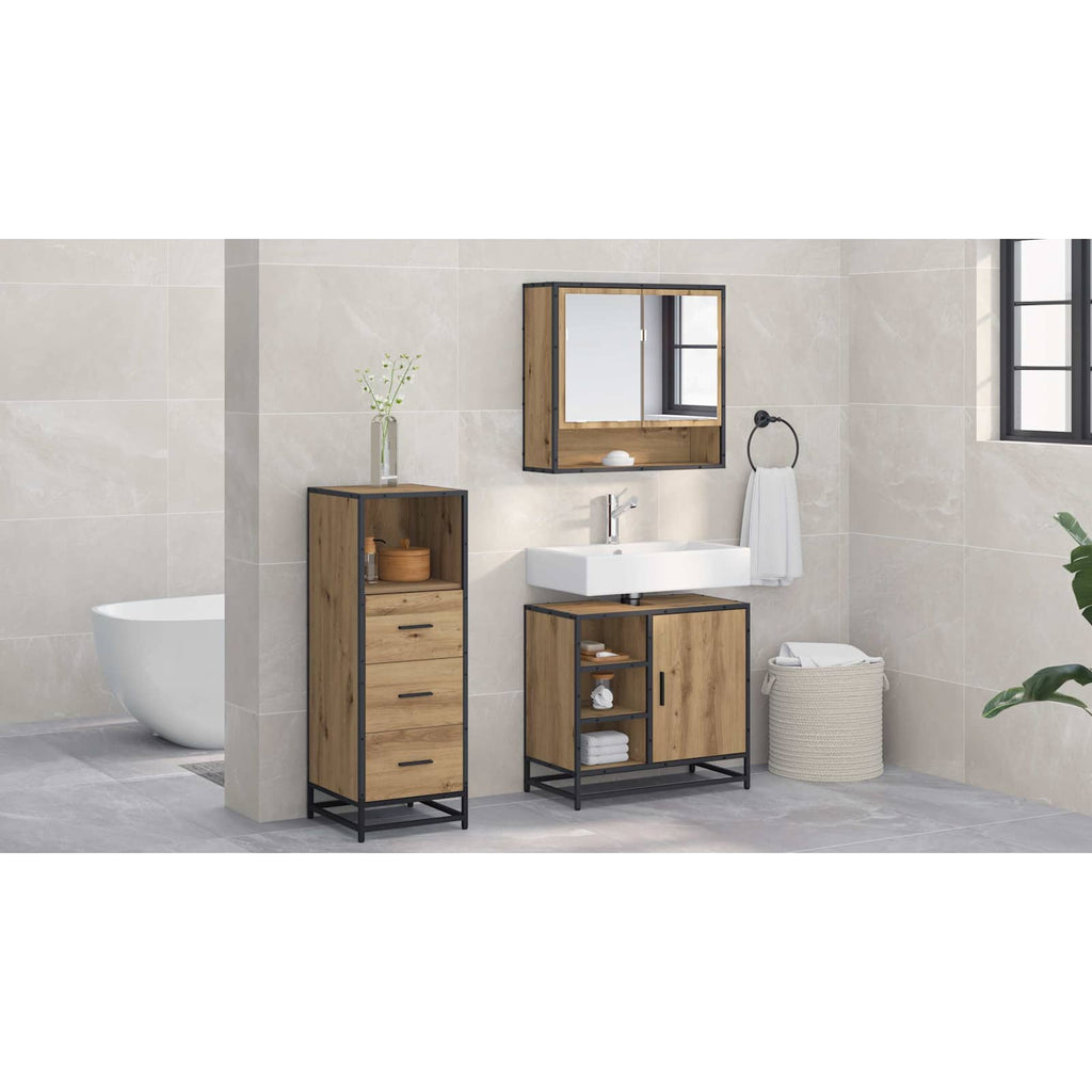Badezimmermöbel-Set mit Regal 3 pcs Artisan-Eiche Holzwerkstoff