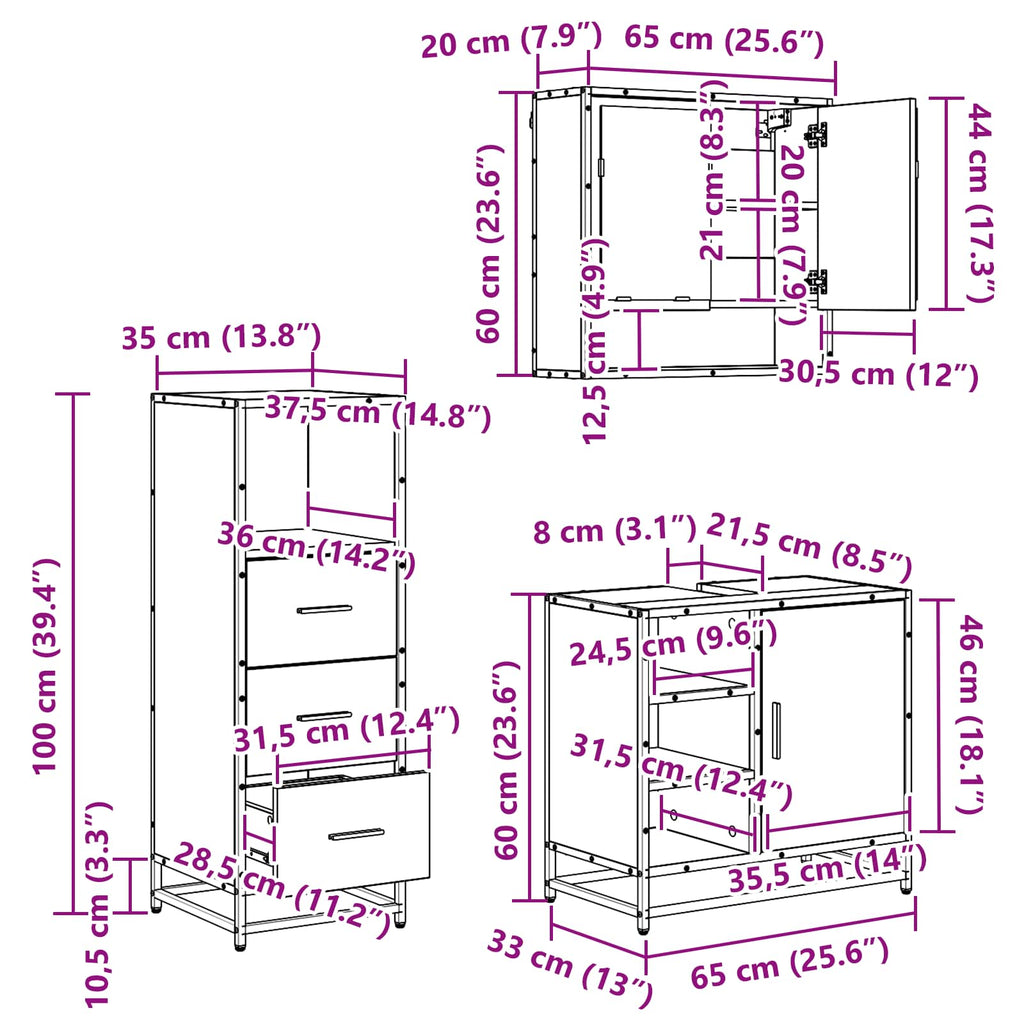 Badezimmermöbel-Set mit Regal 3 pcs Artisan-Eiche Holzwerkstoff