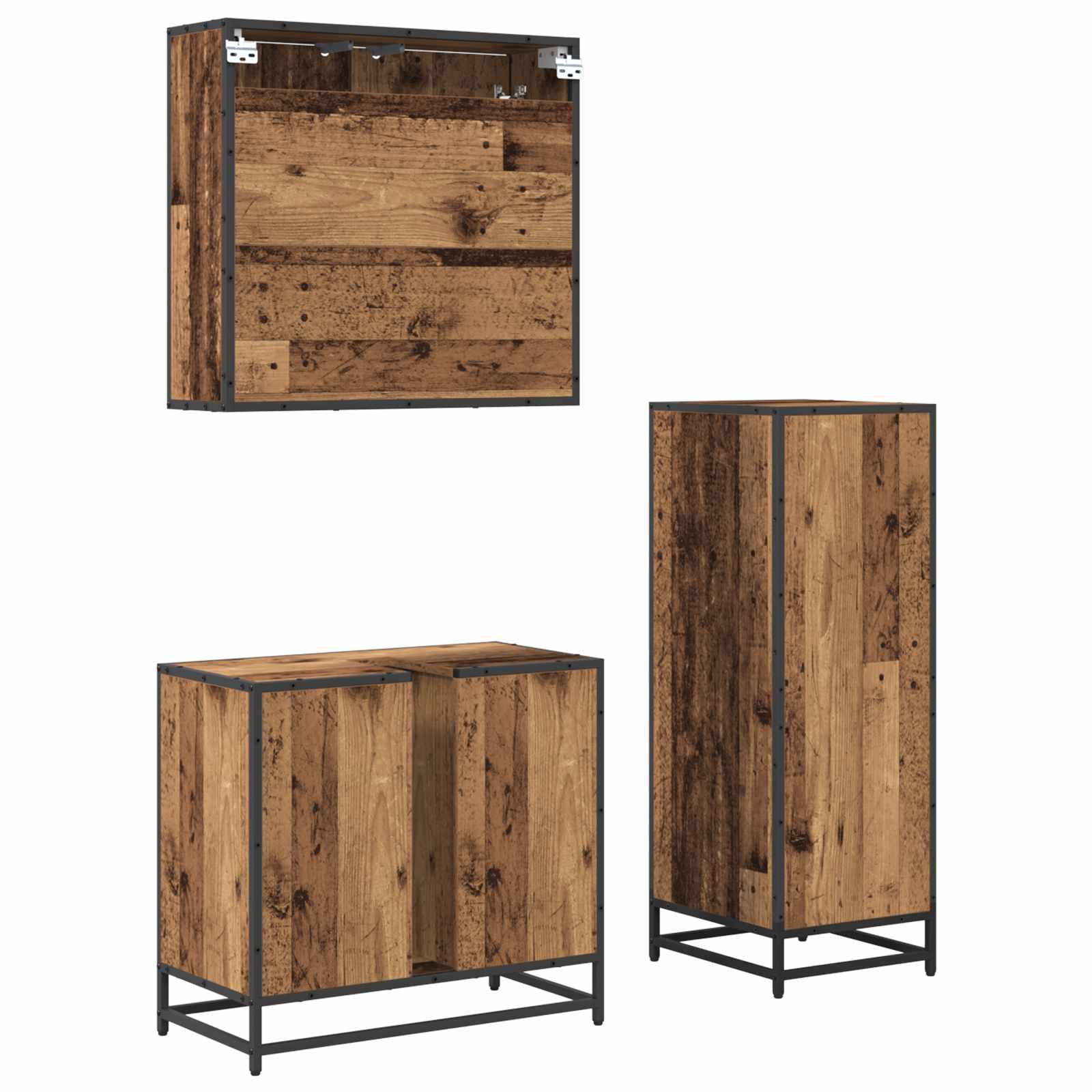 Badezimmermöbel-Set mit Schubladen 3 pcs Altholz Holzwerkstoff
