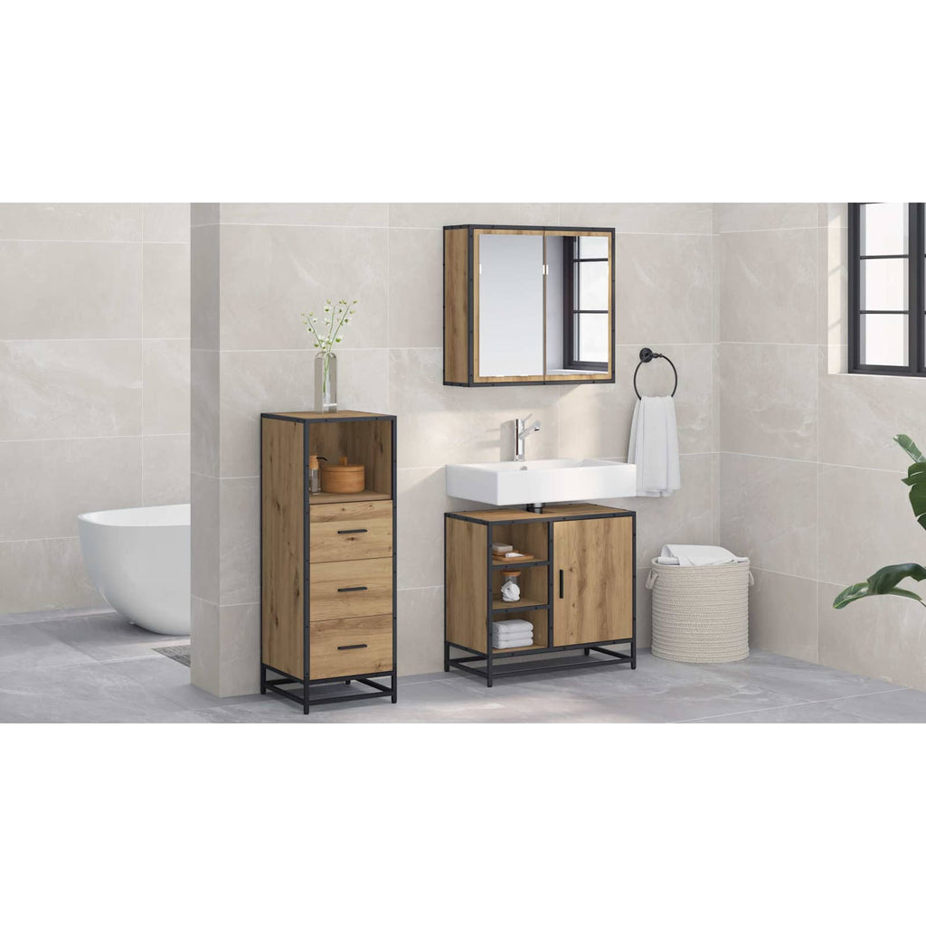 Badezimmermöbel-Set mit Regal 3 pcs Artisan-Eiche Holzwerkstoff