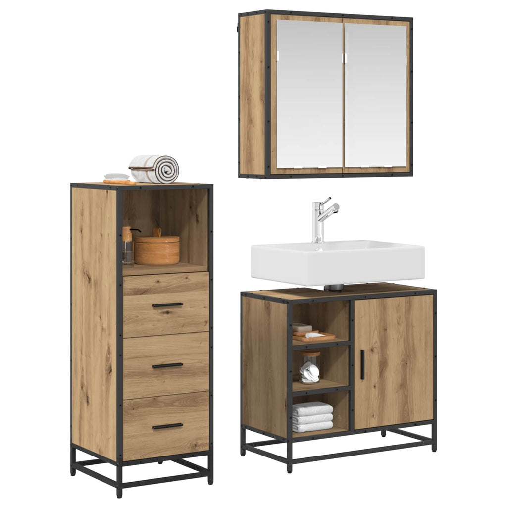 Badezimmermöbel-Set mit Regal 3 pcs Artisan-Eiche Holzwerkstoff