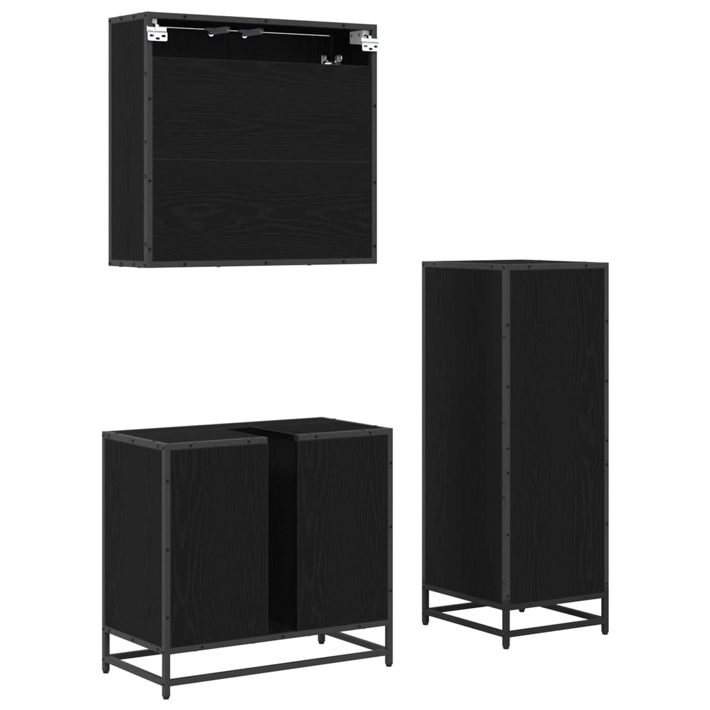 Badezimmermöbel-Set 3 pcs Schwarz Eichen-Optik Holzwerkstoff