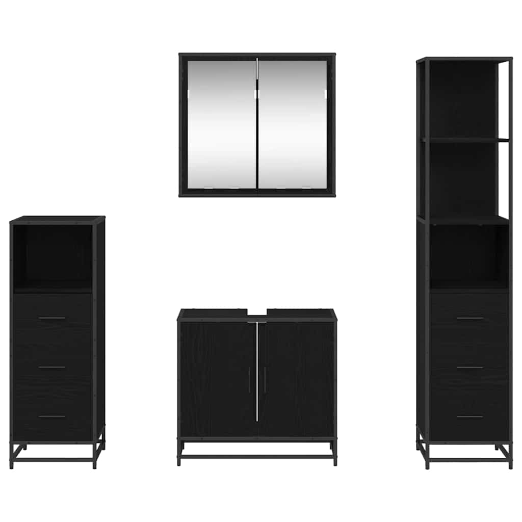 Badezimmermöbel-Set 4 pcs Schwarz Eichen-Optik Holzwerkstoff