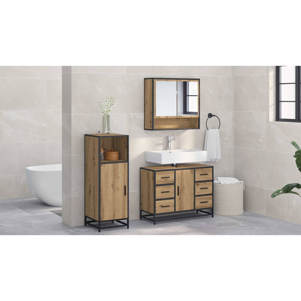 Badezimmermöbel-Set mit Regal 3 pcs Artisan-Eiche Holzwerkstoff