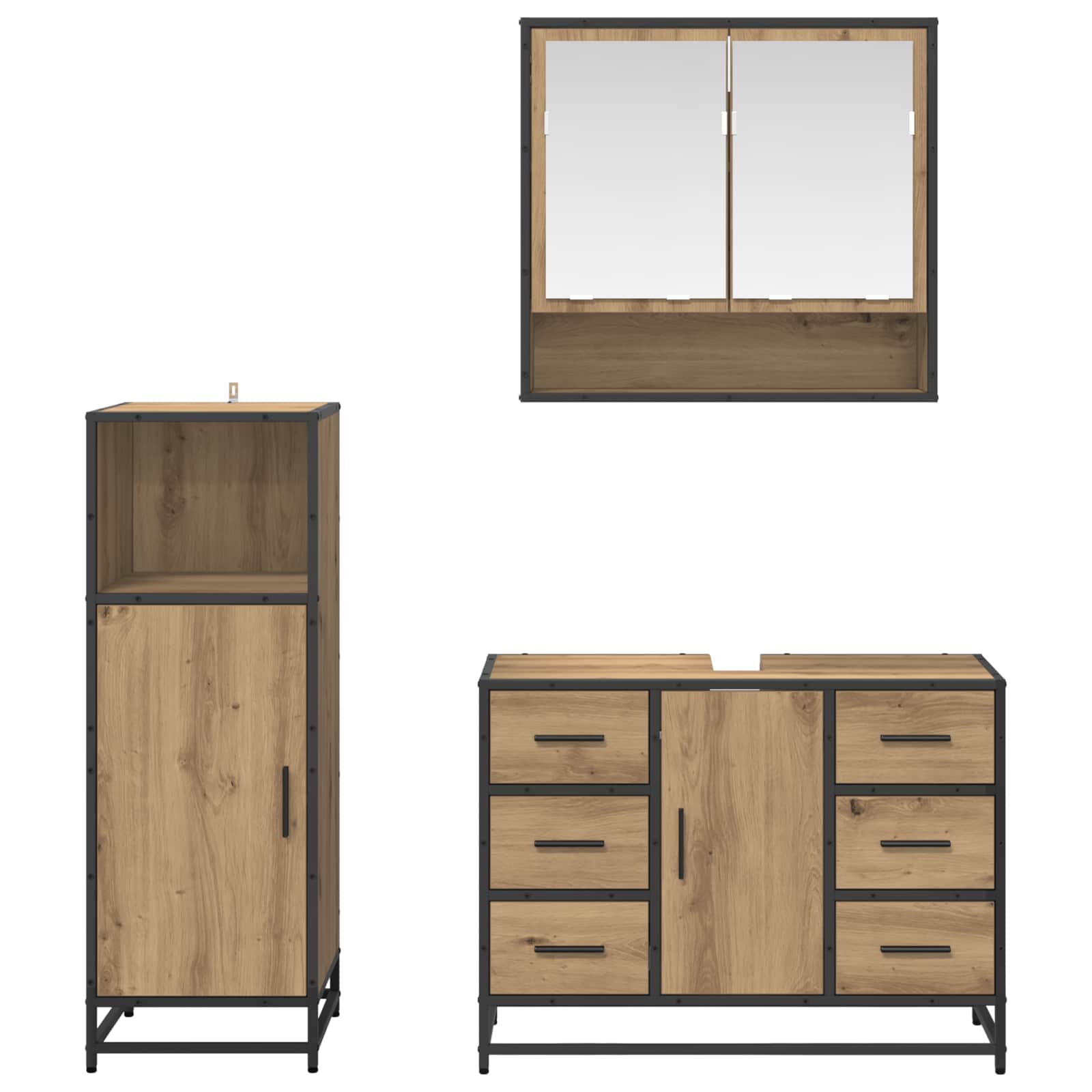 Badezimmermöbel-Set mit Regal 3 pcs Artisan-Eiche Holzwerkstoff