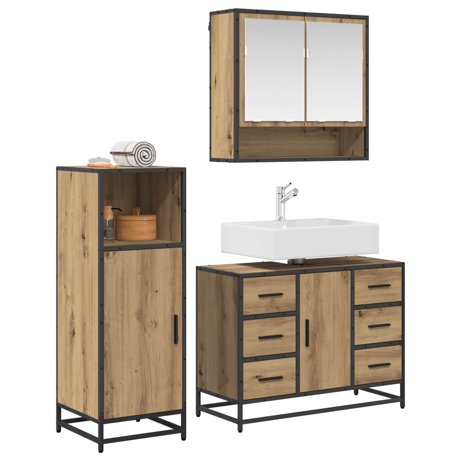Badezimmermöbel-Set mit Regal 3 pcs Artisan-Eiche Holzwerkstoff