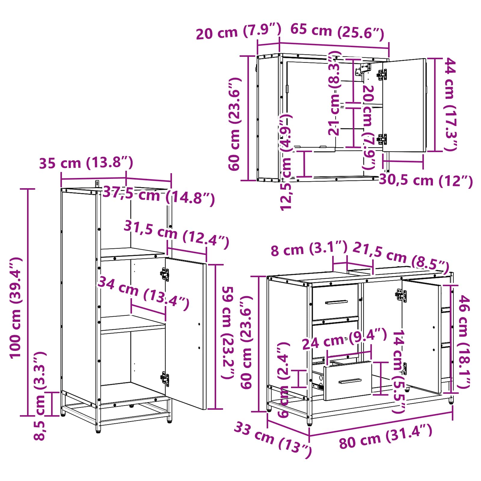 Badezimmermöbel-Set mit Regal 3 pcs Artisan-Eiche Holzwerkstoff
