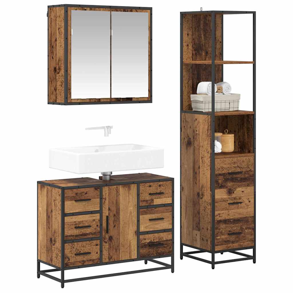 Badezimmermöbel-Set mit Schubladen 3 pcs Altholz Holzwerkstoff
