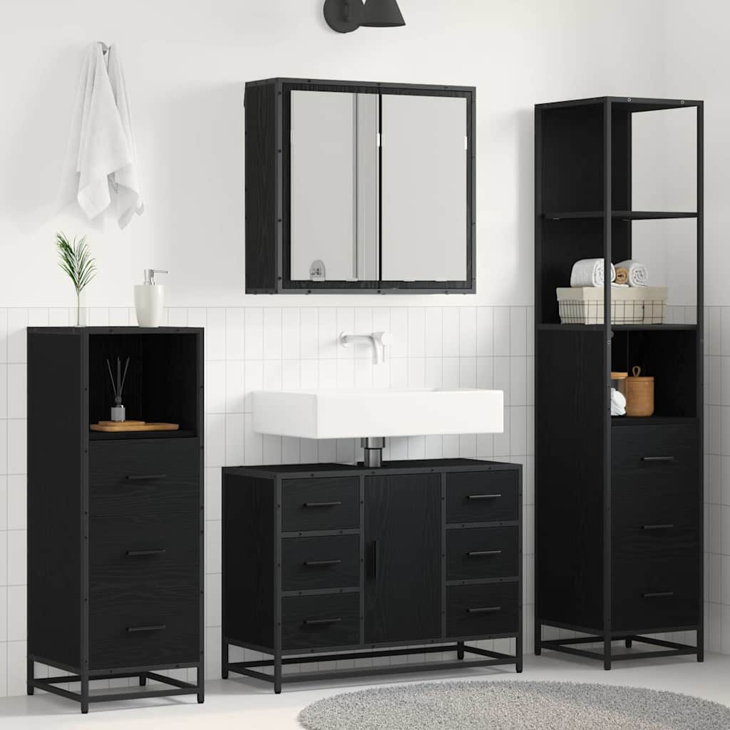 Badezimmermöbel-Set 3 pcs Schwarz Eichen-Optik Holzwerkstoff