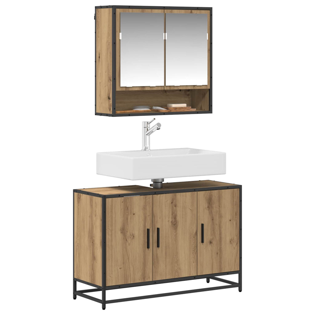 Badezimmermöbel-Set mit Regal 2 pcs Artisan-Eiche Holzwerkstoff
