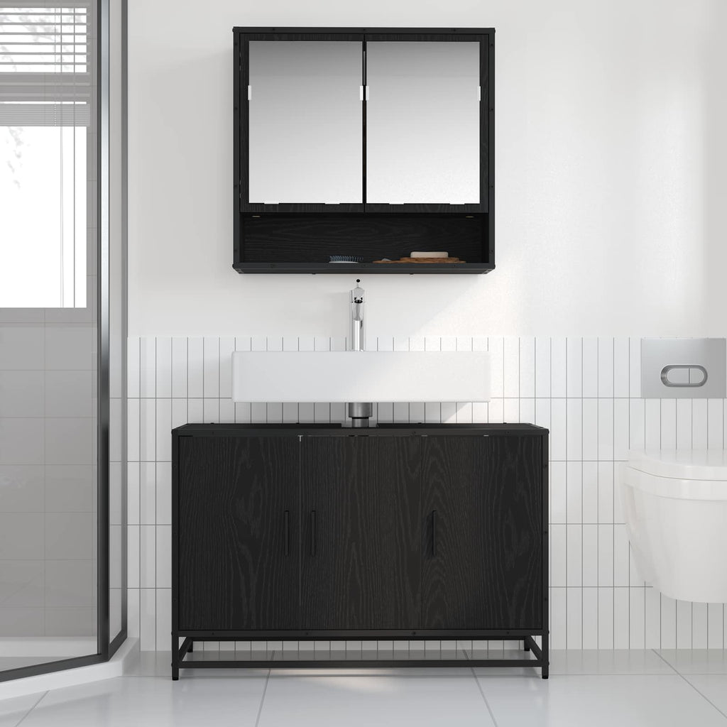 Badezimmermöbel-Set 2 pcs Schwarz Eichen-Optik Holzwerkstoff