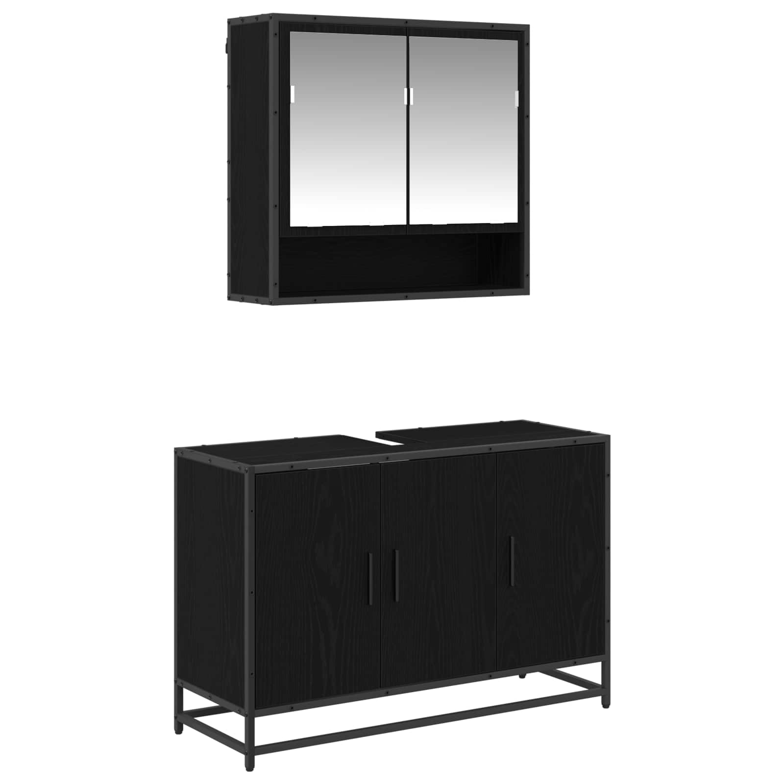 Badezimmermöbel-Set 2 pcs Schwarz Eichen-Optik Holzwerkstoff