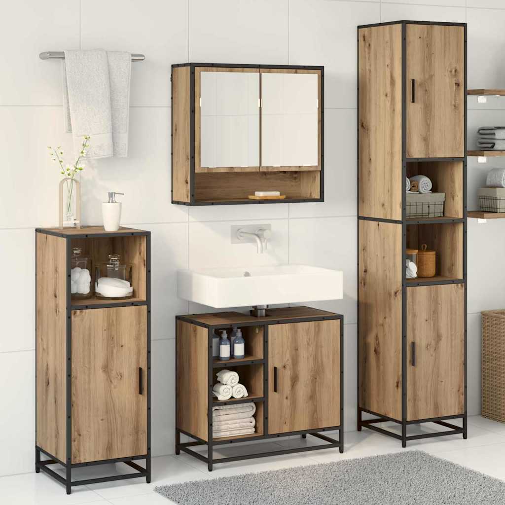 Badezimmermöbel-Set mit Regal 4 pcs Artisan-Eiche Holzwerkstoff