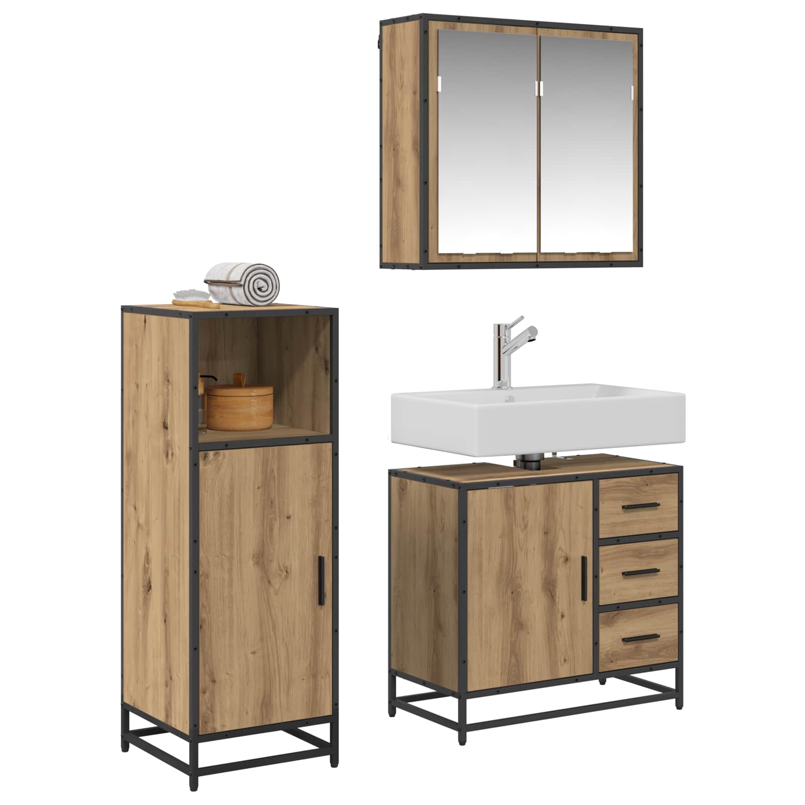 Badezimmermöbel-Set mit Regal 3 pcs Artisan-Eiche Holzwerkstoff