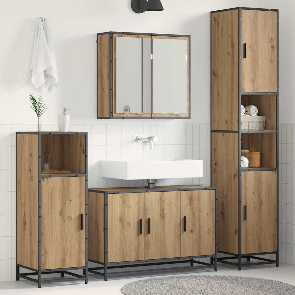 Badezimmermöbel-Set mit Regal 3 pcs Artisan-Eiche Holzwerkstoff